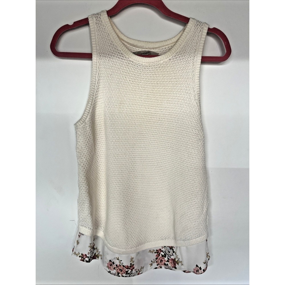 Romantic Ivory Cotton Sweater Tank Floral Hem Sleeveless Cottagecore Top S